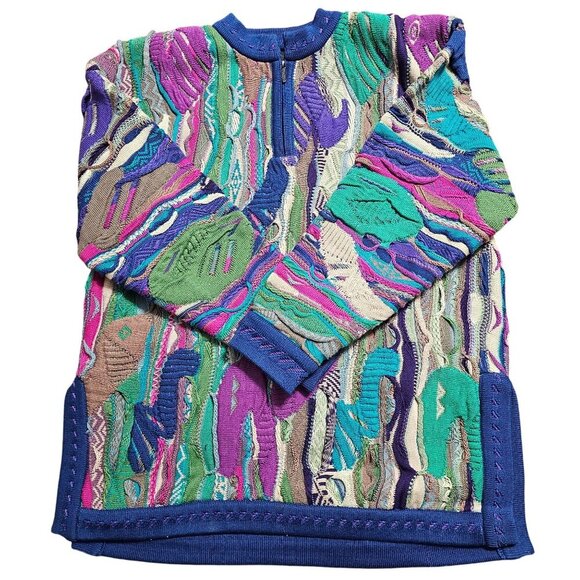 COOGI Sweaters - VTG 90s Coogi Australia Womens 3D Knit Sweater Sz S 1/4 Zip Multicolor Abstract
